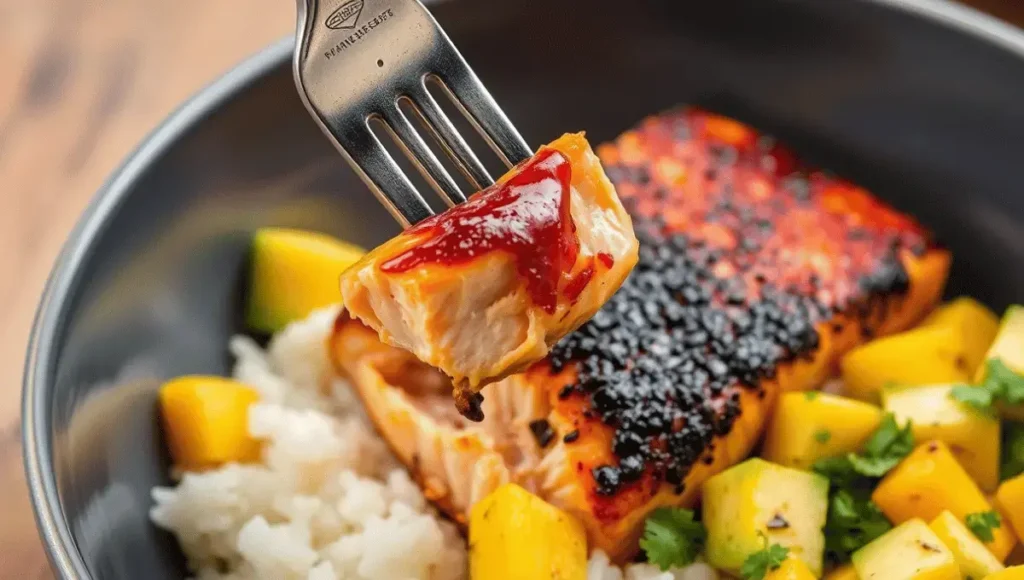 BBQ Salmon Bowls with Mango Avocado Salsa