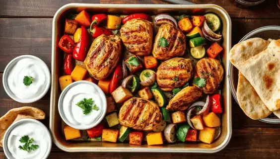 Sheet Pan Chicken Pitas with Tzatziki