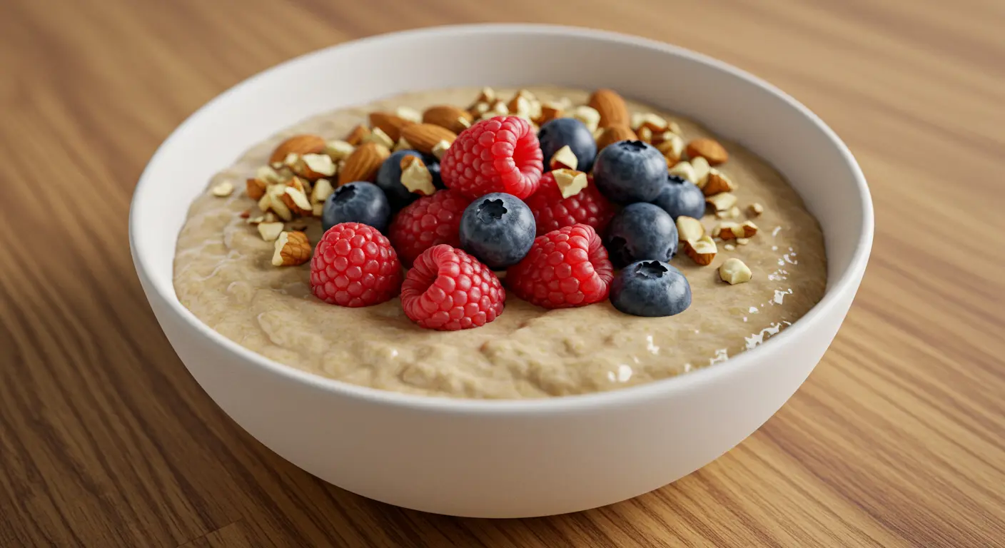 Delicious bowl of protein pudding with fresh fruit toppings