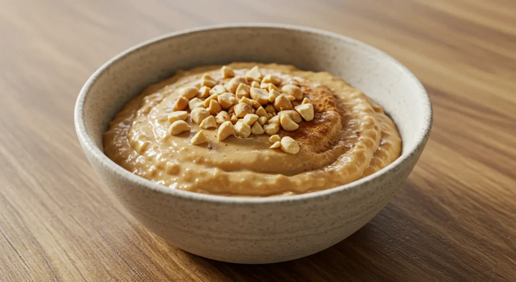 Peanut butter protein pudding with chopped peanuts