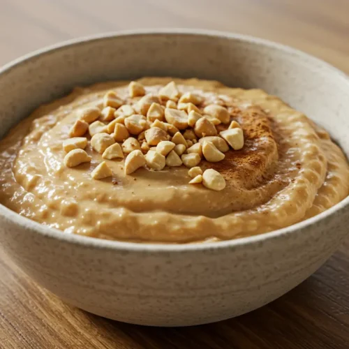 Peanut butter protein pudding with chopped peanuts