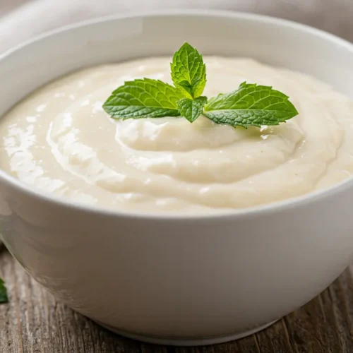 Creamy Vanilla Protein Pudding topped with cinnamon and mint