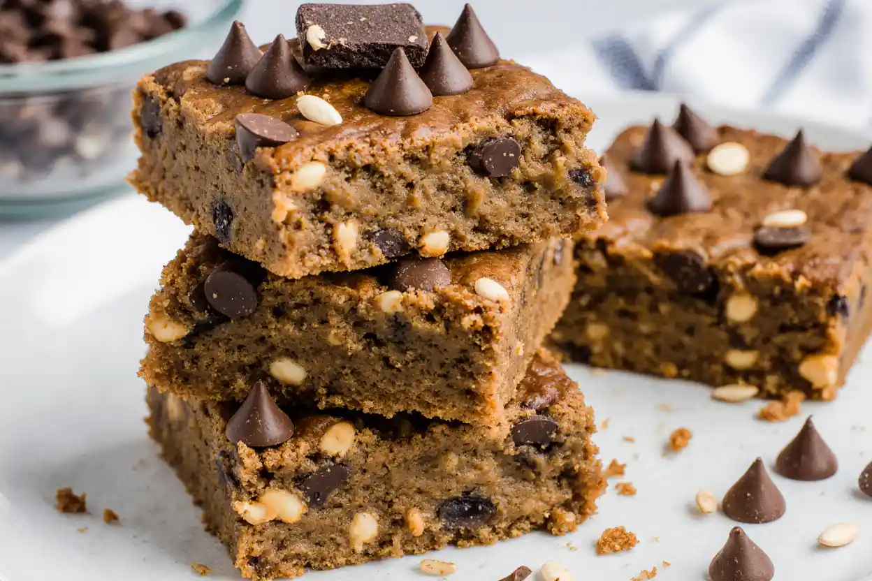 Pumpkin Protein Bars Recipe – healthy homemade bars with oats, protein powder, and chocolate chips