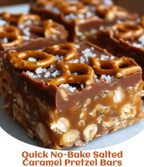 Quick No-Bake Salted Caramel Pretzel Bars