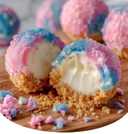Crispy Cotton Candy Cheesecake Bombs