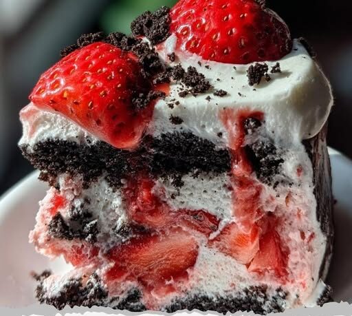 Strawberry Cake with Oreo Crumble