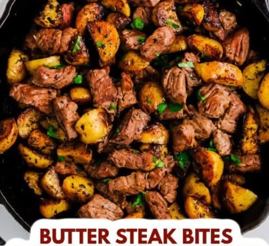 butter Steak Bites with Garlic Herb Potatoes