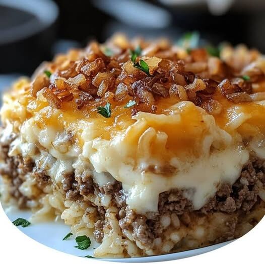 French Onion Ground Beef and Rice Casserole