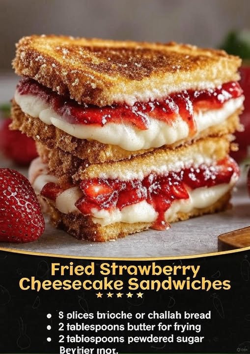 Fried Cheesecake Sandwiches with Strawberry Jam